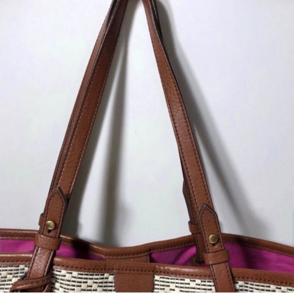 Fossil Brown and Cream Tassel Tote Bag.